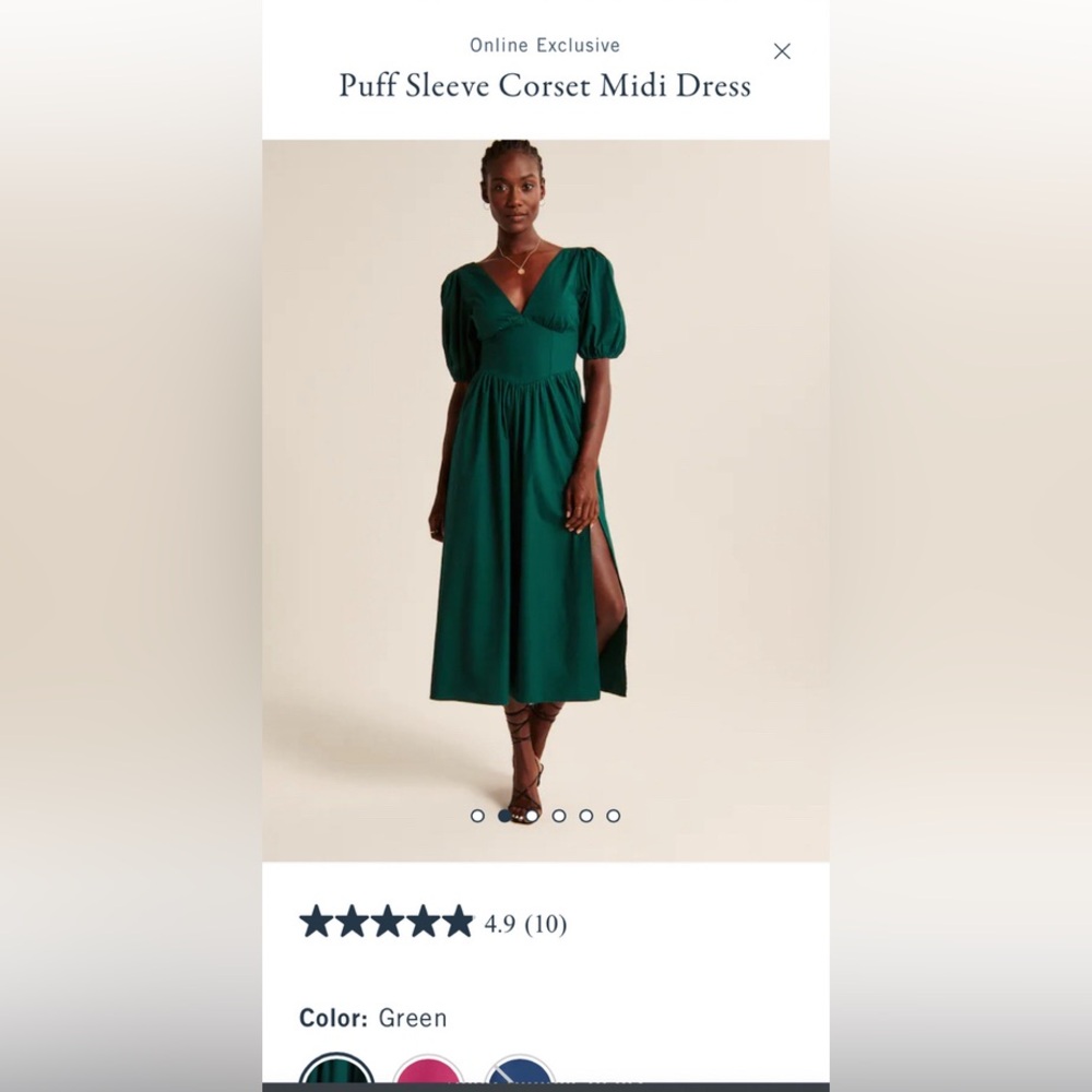 Abercrombie & Fitch Green Puff Sleeve Corset Midi Dress